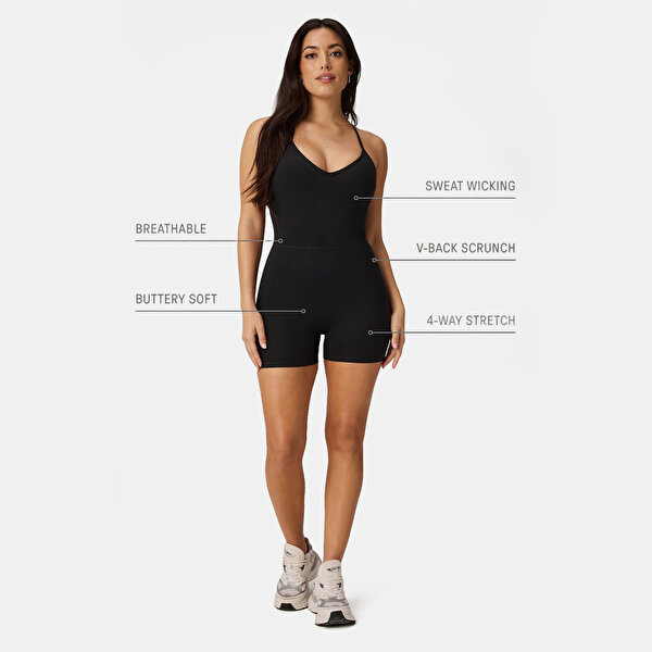 Fabletics Booty Scrunch Pureluxe V-back Jumpsuit 4" - 0